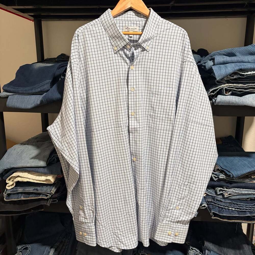 Peter Millar Summer Comfort Shirt Size XXL Blue Plaid